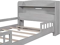 Vista 69 de Modern Full Size Platform Bed Storage Headboard and Safety Guardrail for Kids, Function Wood Platform Bed Frame with Built-in LED Light for Boy