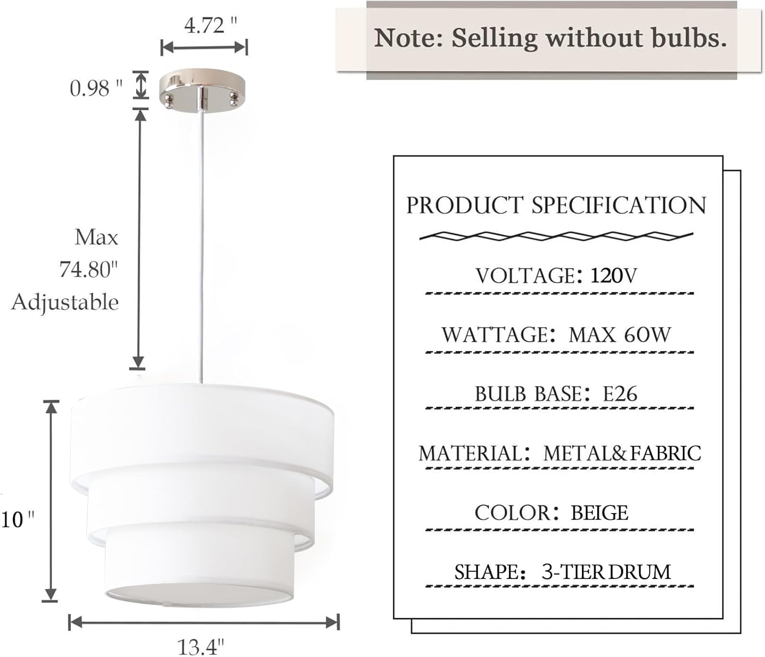 13.4'' 3-Tier White Drum Large lamp Shade for 1-5/8 Inch Fitter E26 Base, lamp Shades for Chandelier/Pendant Lights/Hanging Lamp/arc Floor lamp/arc Table lamp