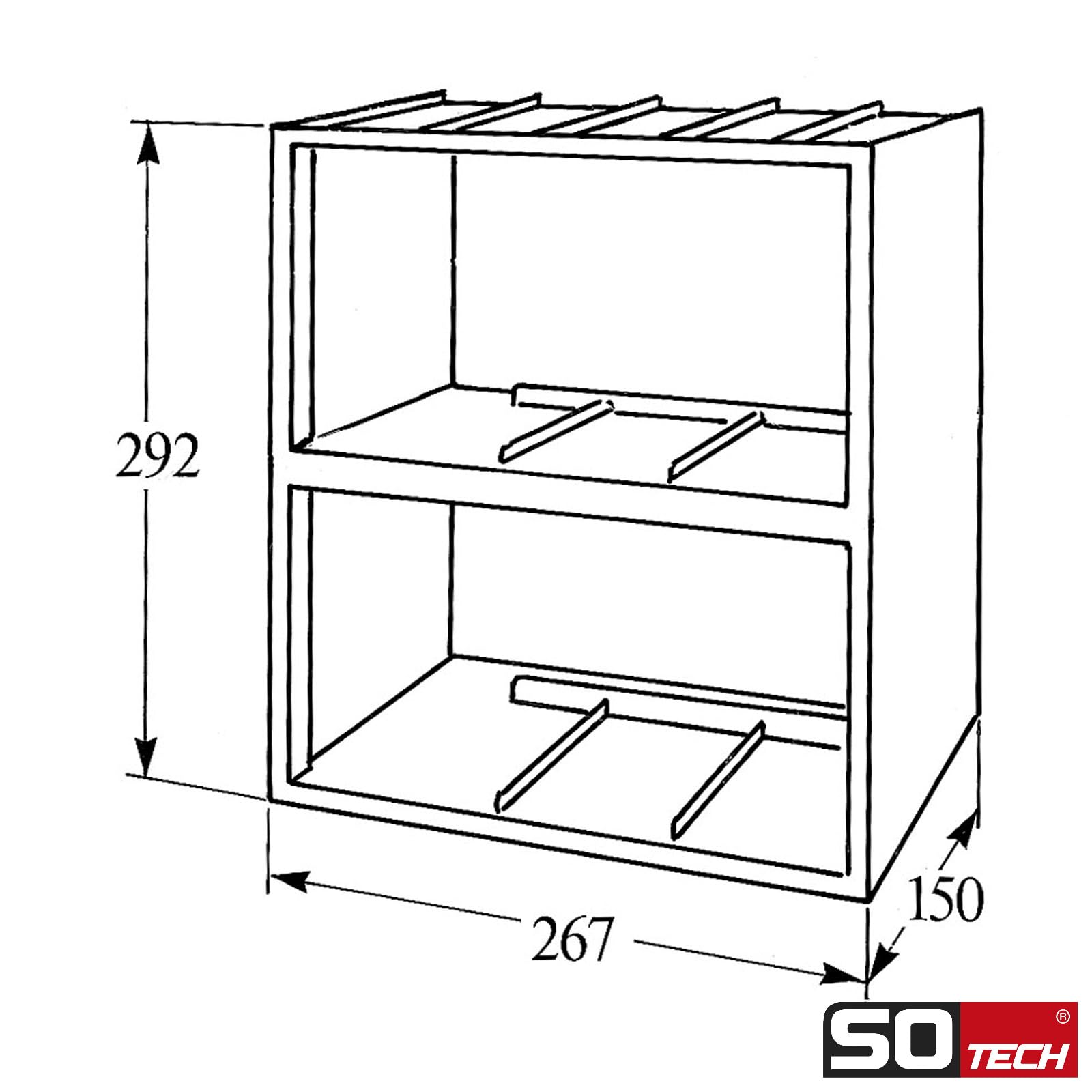 SOTECH Schüttenkasten Set 267 x 292 x 150 mm weiß mit 6 Schütten (0,9 Liter, glasklar/transparent) Mehlschütte für Oberschränke ab 300 mm Korpusbreite