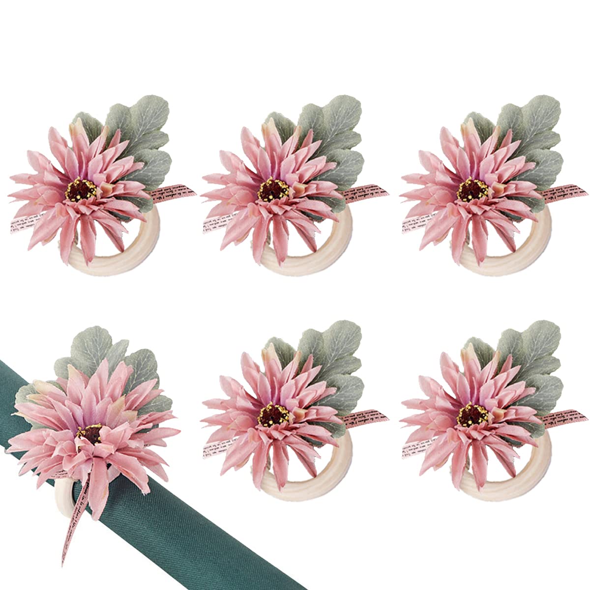 Jiamusi Set of 6 Napkin Rings Handicraft Flower Napkin Rings Spring Napkin Rings Rose Napkin Holders Vine Design Napkin Holder Rings Table Decorations