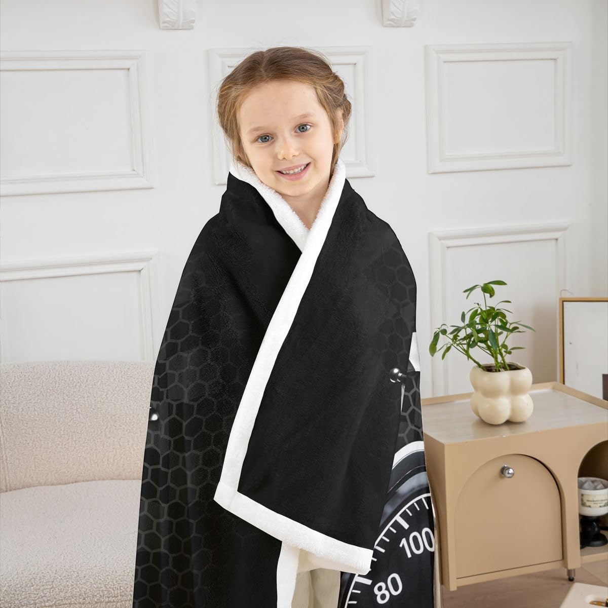 Racing Car Throw Blanket Black White Checkerboard Flag Bed Blanket for Kids Boys Teens Room Decor Honeycomb Hexagon Gaming Fleece Blanket Black Modern Fuzzy Blanket,for Chair/Sofa,40"x50"