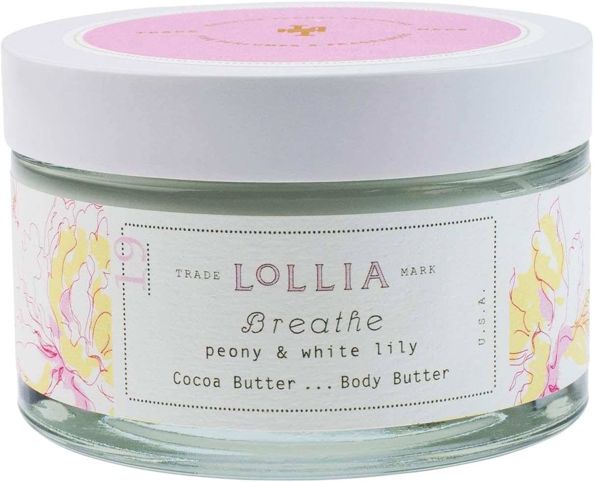 LOLLIA Breathe Body Butter, 5.5 oz. - Peony & White Lily Fragrance - Shea Butter & Cocoa Butter, Body Lotion for Women, Hydrating & Smooth Body Moisturizer