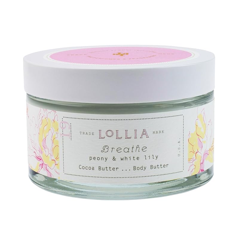 LOLLIA Breathe Manteiga Corporal com fragrância de peônia e lírio-branco, manteiga de karité e manteiga de cacau, 156 g