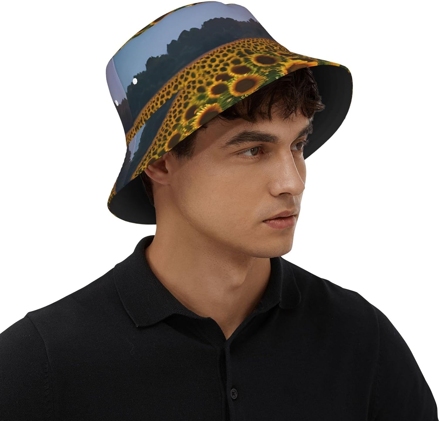 Sunflower Sun Print Sun Hat Outdoor Fisherman Cap Summer Bucket Hat Beach for Men Women Black