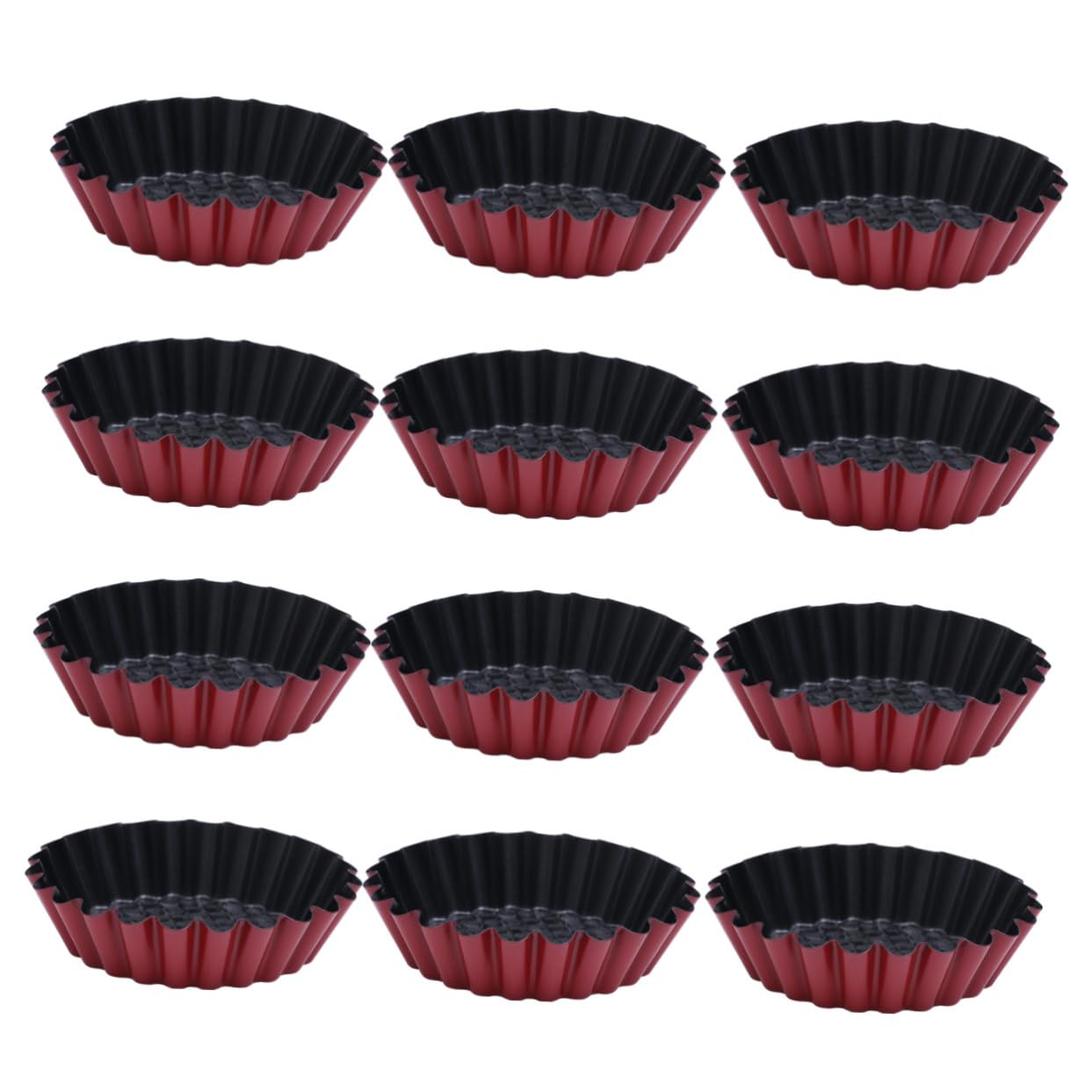 12 pièces Moule à Pâtisserie Non Adhérent Acier à Haute Teneur Moules à Tartelettes en Forme de Fleur Résistant et Facile à Démouler pour Pâtisserie Maison Rouge et Noir