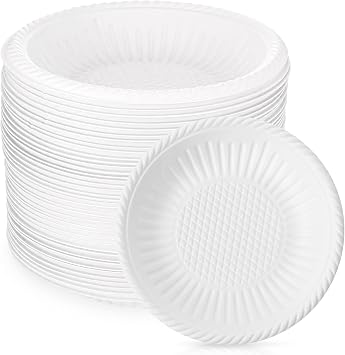 Bokon 100 Count 4 Inch Small Paper Plates Heavy Duty Round Paper Starch Disposable Plates Mini Party Bowls Bulk for Dessert, Cake, Appetizer, DinnerWhite