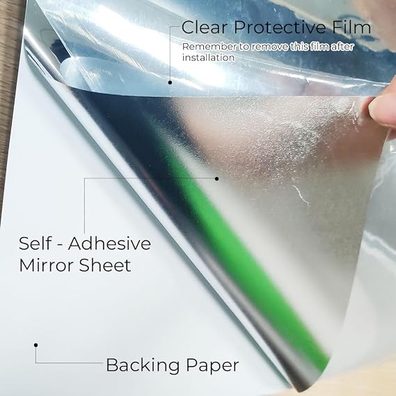 14x52 Reflective Self Adhesive Mirror Sticker Peel and Stick Mirror Sheets Non Glass Flexible Mirror Stickers Paper Roll for Crafts Tiles Furniture Decoration