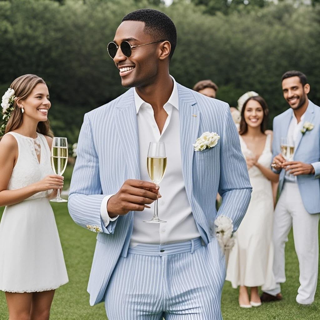 Men's Summer Seersucker Suits Tuxedos 2-Piece Big and Tall Suits Wedding Stylish Comfortable