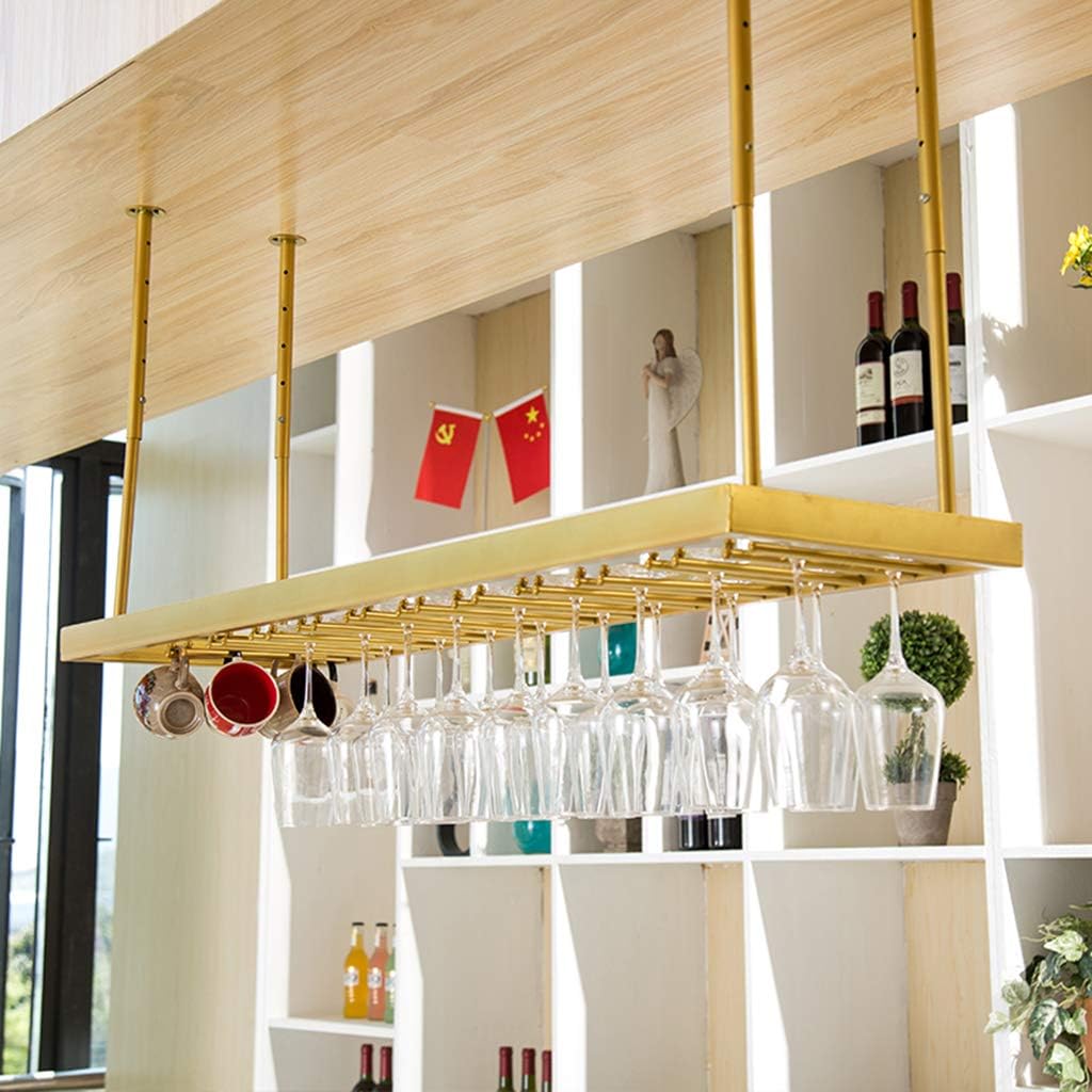 Gold Ceiling Wine Glass Holder | Hanging Bottle Shelves | Space-Saving Wine Rack for 12-42 Glasses | Stylish Dining Room Decor | Multi-Dimensional Design