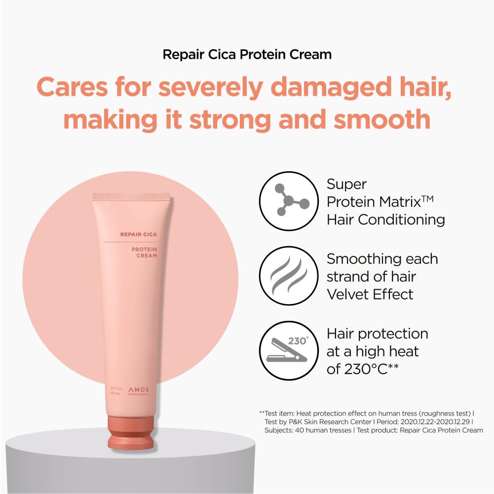 AMOS PROFESSIONAL Repair Cica Protein Cream l Anti-Frizz Deep Conditioner for Split Ends & Breakage l 5.0 fl. oz.
