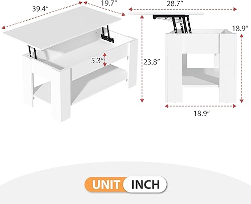 Miniatura 2 de Mesa de centro elevable con almacenamiento para sala de estar, mesa consola de madera rústica, mesa de té central de escritorio oculta para muebles