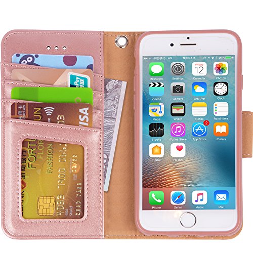 Arae Case For Iphone 6S / Iphone 6, Premium Pu Leather Wallet Case [Wrist Strap] Flip Folio [Kickstand Feature] With Id&Credit Card Pockets For Iphone 6S / 6 4.7 Inch (Rosegold) #TOP3