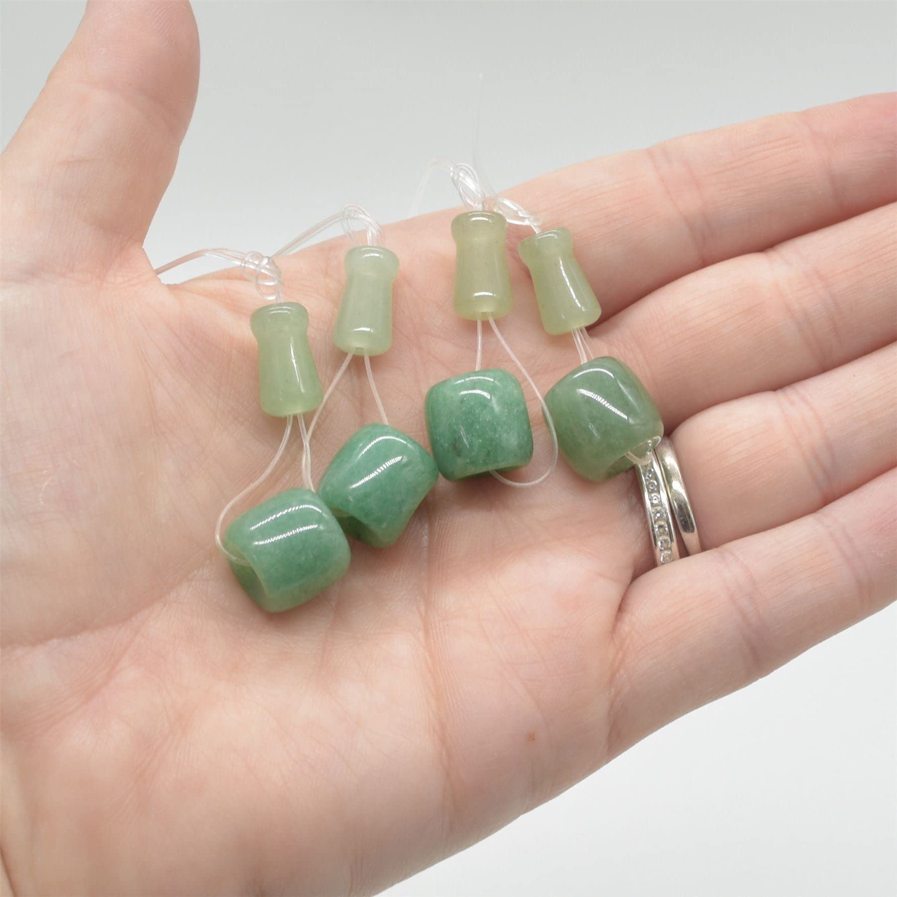 Green Aventurine Gemstone Barrel Guru Mala Beads Set - 1 Set - 11mm