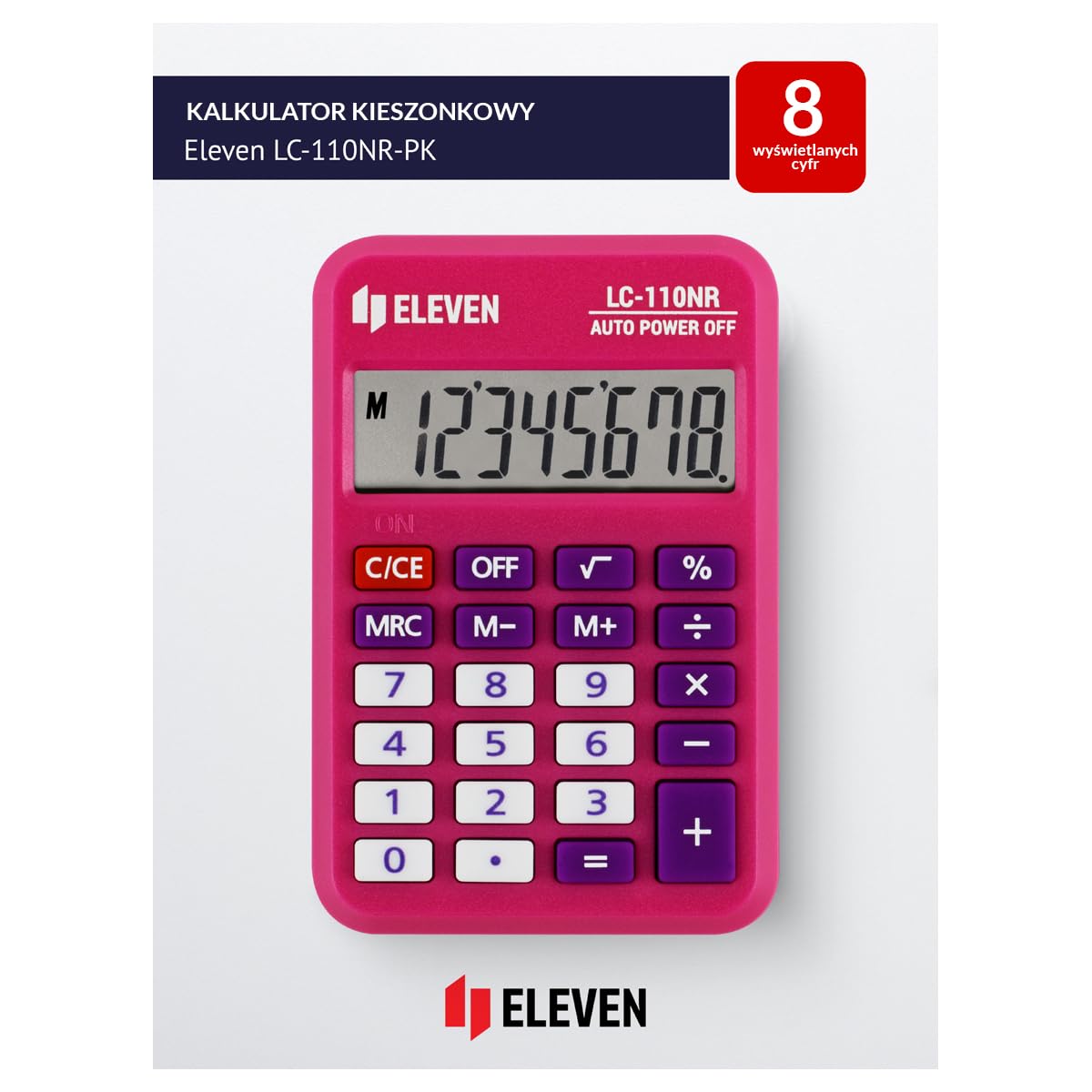 Calculadora de Bolsillo Eleven LC110NR-PK - Pantalla de 8 dígitos, Funciones matemáticas y financieras, Memoria de 3 Teclas, compacta y Duradera, la Herramienta Ideal para cálculos rápidos en la