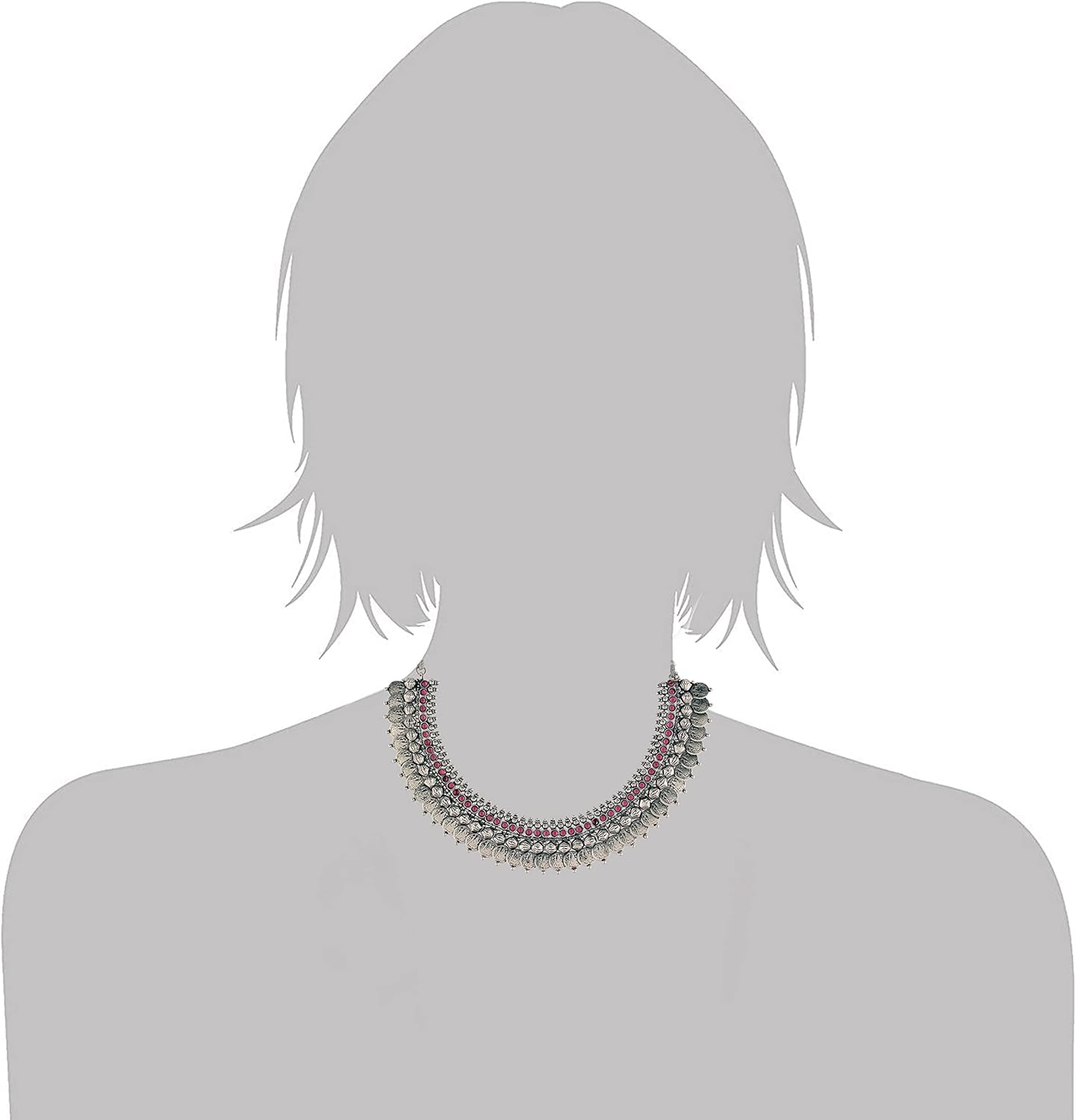 I Jewels 18K Silver Oxidised Indian Traditional Coin Necklace Jewellery With Earrings For Women (MC062-63)