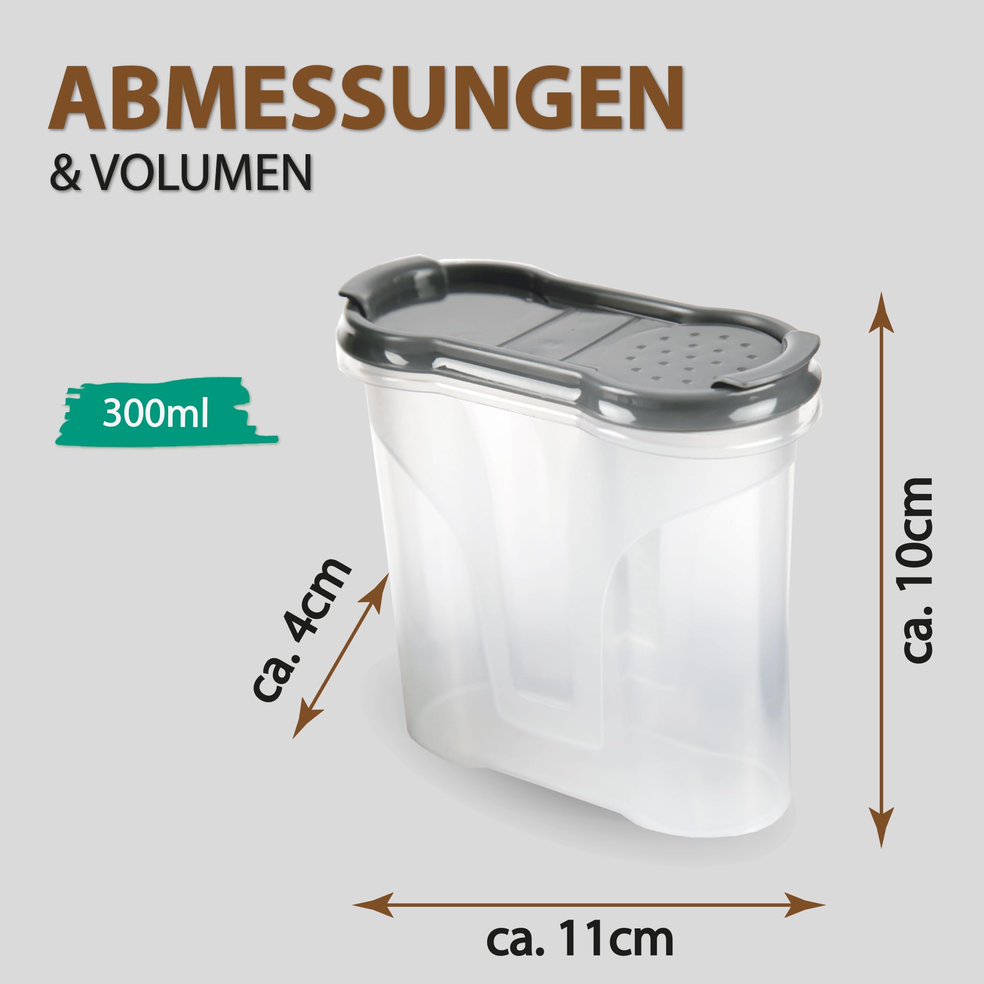 Bestlivings Gewürzdosen 300ml (8er Pack - Schwarz) Aufbewahrungsboxen für Gewürze - Luftdichte Schüttdose aus BPA freien Kunststoff, Vorratsdose mit Deckel