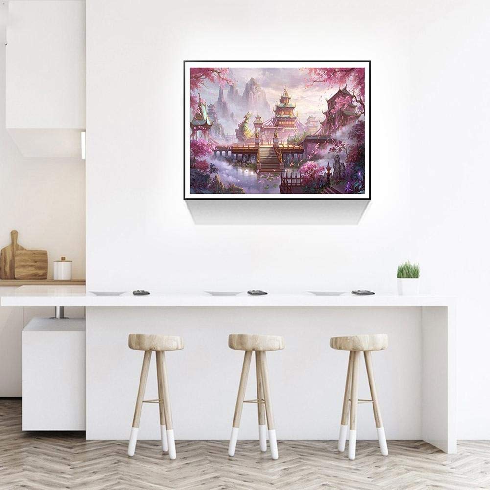 VKTECH Chinese Palace Full Drill 5D DIY Diamond Painting Kit Round Crystal Rhinestone Embroidery Cross Stitch Needlework Art Craft Gift for Home Living Room Decor 16 x 12 inch