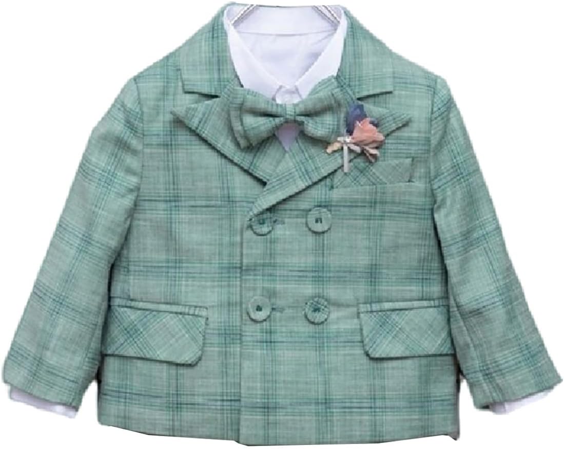 Ulnomio Boys' Checked Blazer Double Breasted Buttons Plaid Suit Jacket Formal Business Coat