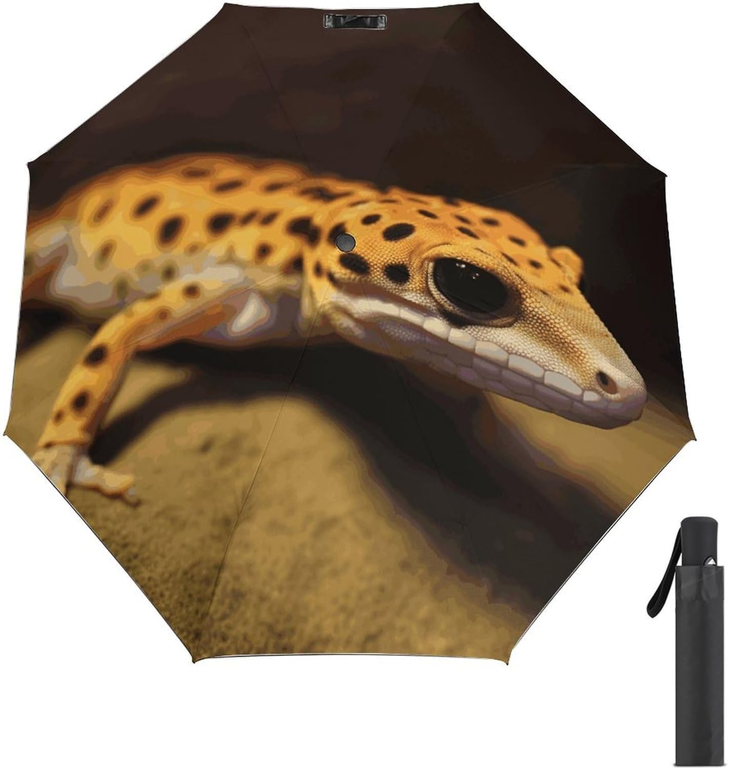Leopard Little Gecko Windproof Travel Umbrella, One-Click Automatic Open And Close, Portable Compact Folding Umbrella for Women Men, Fits Backpack & Car