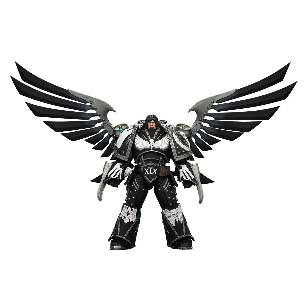 JOYTOY Warhammer 40K 7.16inch Raven Guard Corvus Corax, Primarch of the XIX Legion with artificer-crafted lightning talons, archaeotech pistols, and whip 1:18 Scale Action Figure