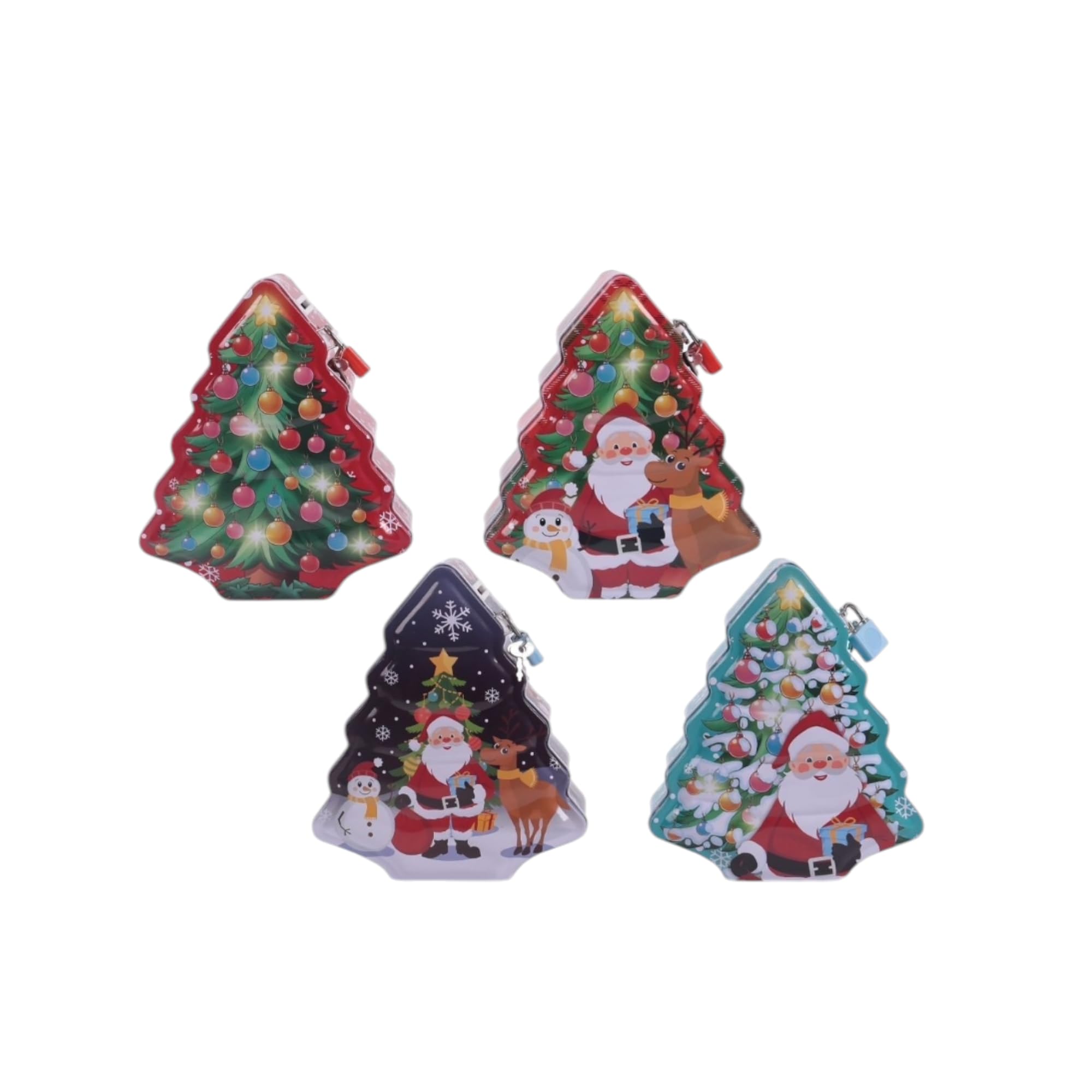 LIGHTER HOUSE Christmas Tree Shaped Tin Candy Box Cum Piggy Bank, 2-in-1 Design with Santa and Reindeer, Pack of 1-image-26