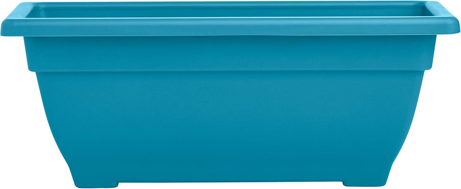 Rectangle Planter Box, 16 Inch Indoor/Outdoor Rectangular Planter, Durable UV Resistant, 2 Gallon Plastic Window Box Trough, Use for Herbs, Succulents, Vegetables (Bora Bora Blue)
