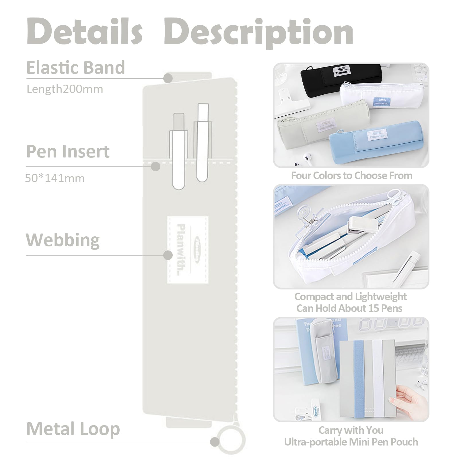 Shpucise Pen Holder for Notebook,Pen Pouch with Adjustable Elastic Band,Small Pen Holder with Zipper and Adjustable Elastic Band,Pen Case Book Pouch for Journals Notebook Books - Image 3