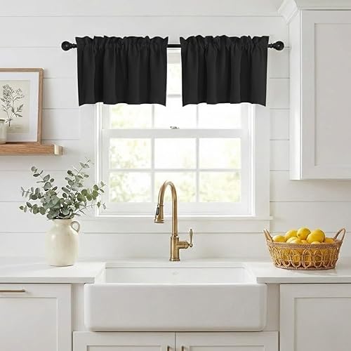 NICETOWN Cenefas opacas para ventanas de cocina, sala de estar/baño, protección de privacidad con bolsillo para barra, cortinas para ventanas