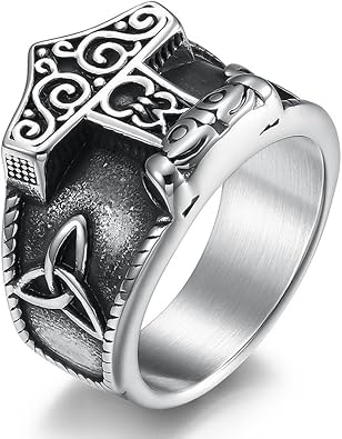 Nordic Thor's Hammer Stainless Steel Ring, Vintage Thor's Hammer Titanium Ring