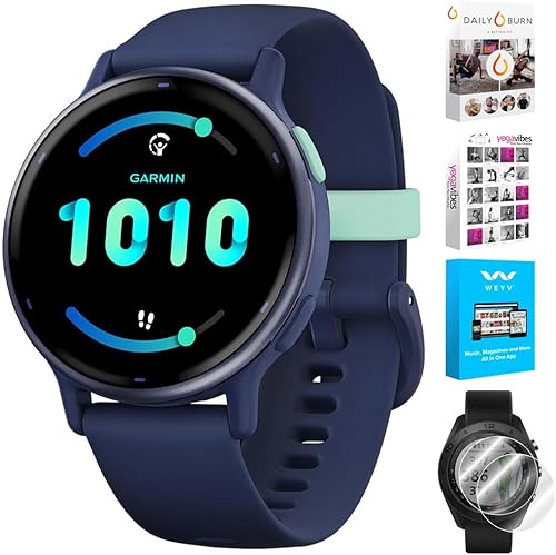 Garmin 010-02862-12 Vivoactive 5 Fitness Smartwatch, azul marino  Modelo socio oficial de Estados Unidos  Paquete con 2 protectores de pantalla Deco