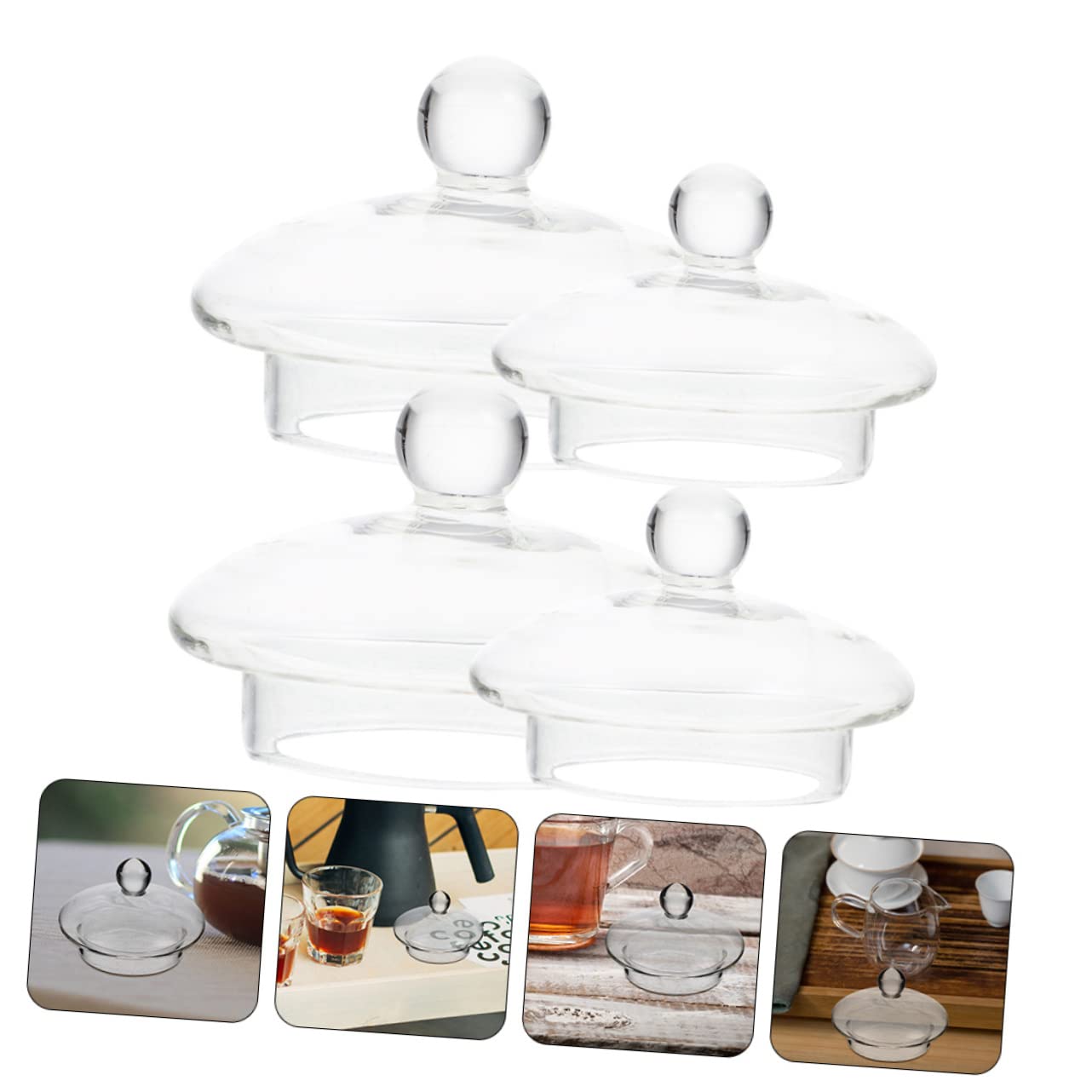 POPETPOP 4 Tapas de Infusores de Té de Vidrio para Tetera de 600ml y 1000ml, Prácticas Filtración Uniforme, Accesorio Adecuado Infusión de Té en Casa