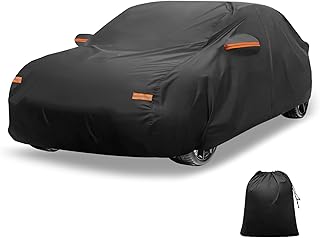 X AUTOHAUX Cubierta Impermeable para Coche, película de Aluminio, Cubierta Completa para Toyota Corolla con Cremallera para Puerta del Conductor, 470 x 180 x 130 cm, Color Negro