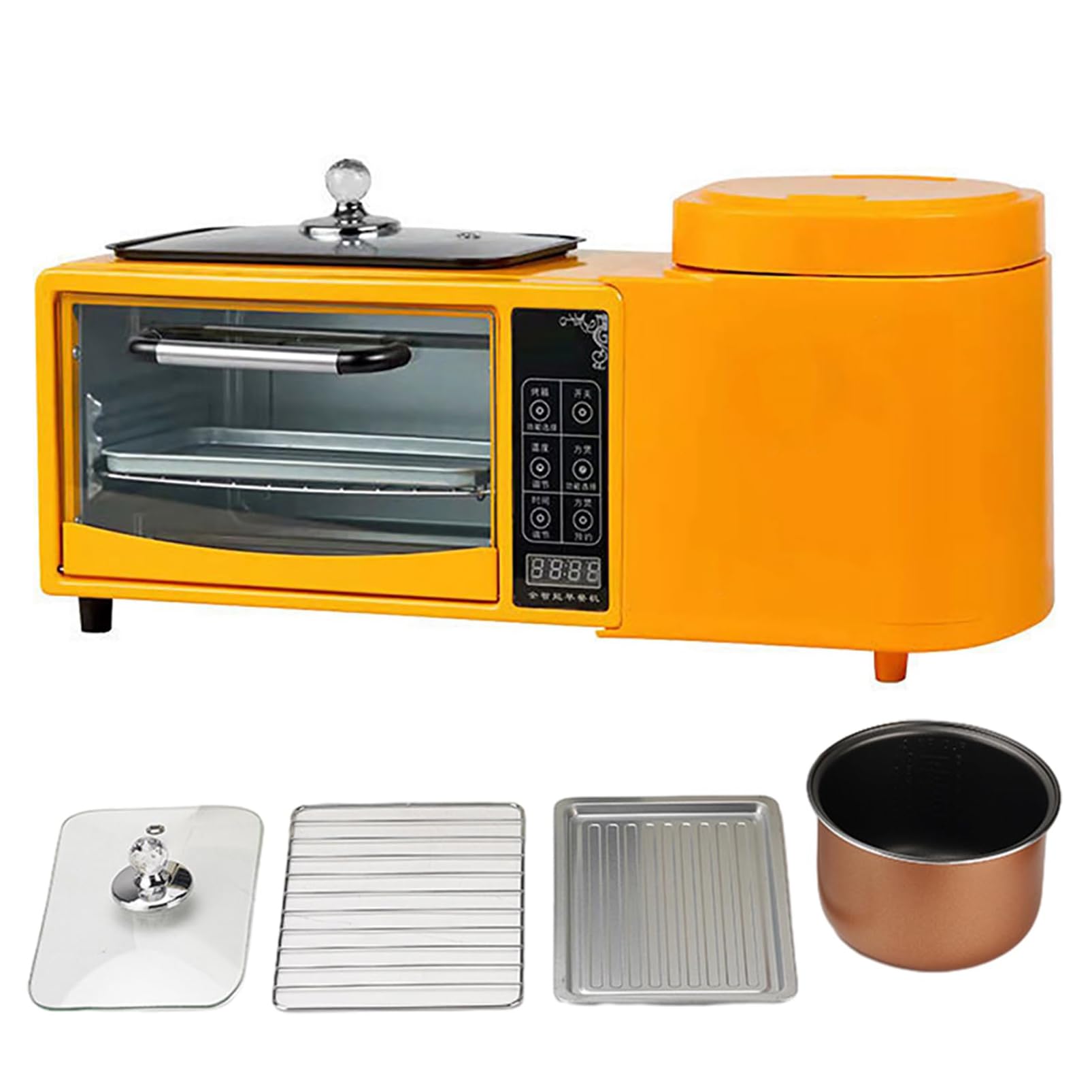 Frühstücksmaschine Multifunktions 4-in-1 8l 2-lagig Backofen Plus 1l Elektrischer Dampfer Plus Elektrische Bratpfanne, 2 Schichten Unabhängige Temperaturregelung, Touchscreen Design