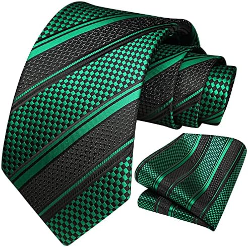 HISDERN Striped Wedding Tie Handkerchief Men's Necktie & Pocket Square Set
