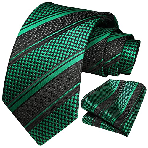 Image of HISDERN Stripe Tie Mens Ties with Pocket Square Set Classic 3.4'' Silk Formal Necktie Handkerchief for Business Wedding