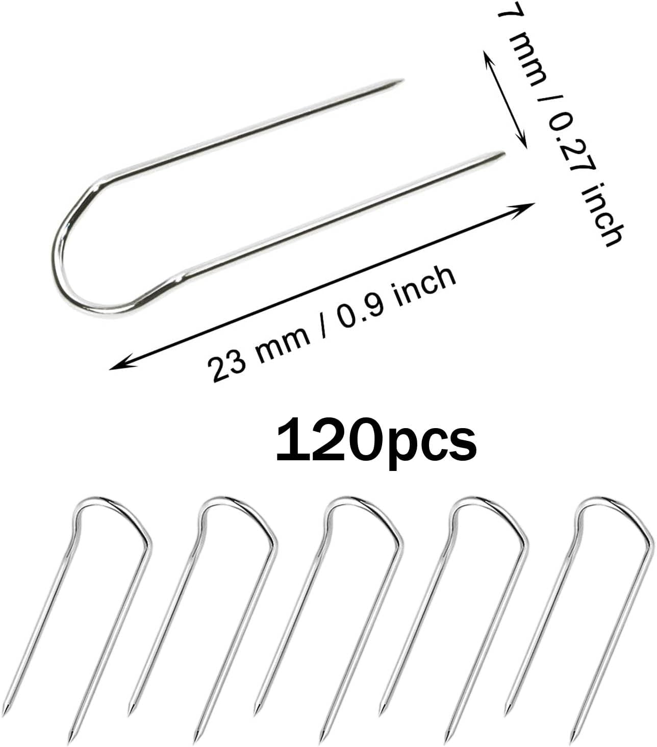 120pcs Metal U Shaped Fork Pin for Knitting Sewing Multipurpose Straight Fixed Marker Quilting Double Blocking Stop Long Craft Needle for Fabric,Fixing,Plant,Display,Wig,Bouquets (Silver)