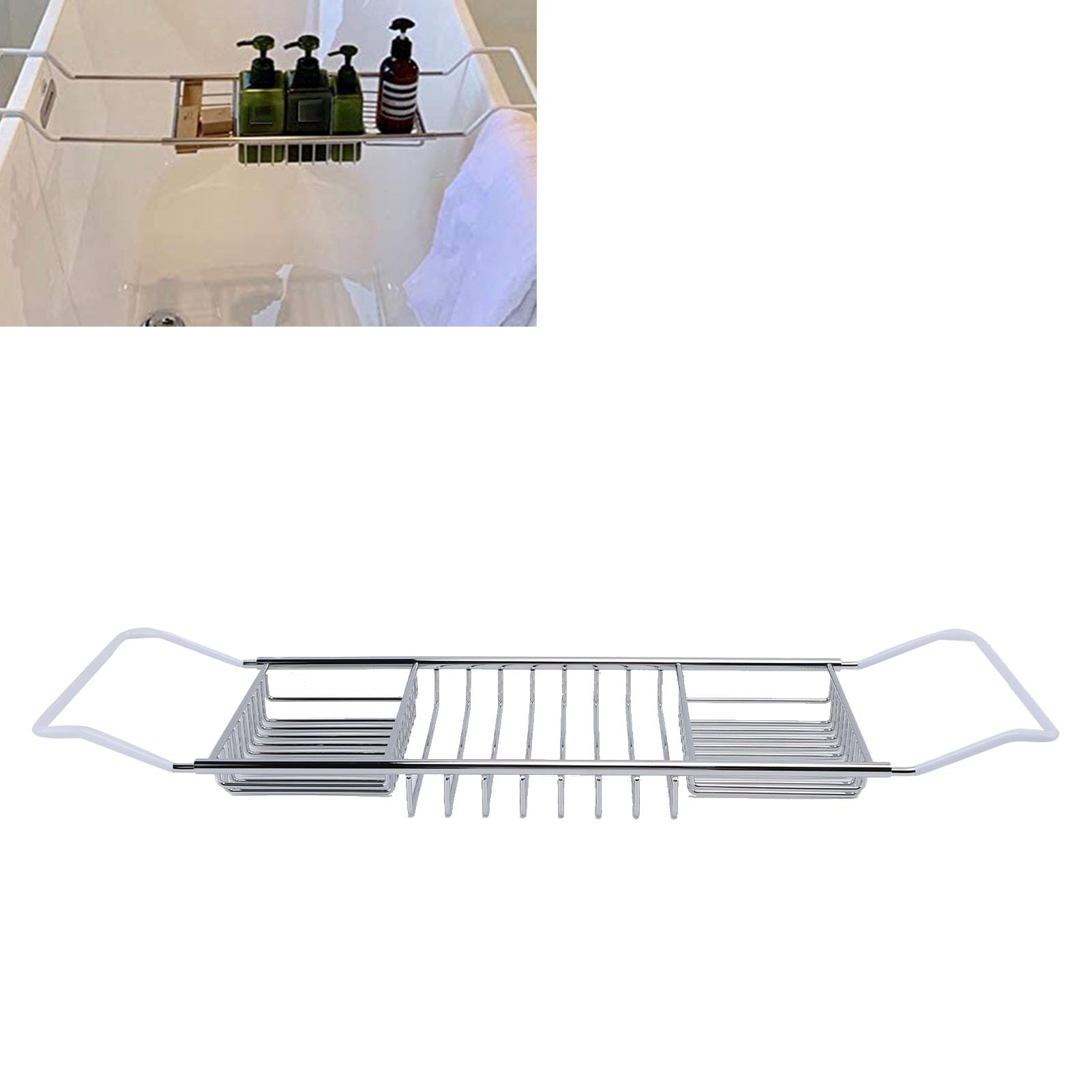 Bewinner Bandeja para Bañera Bandeja para Bañera de Ducha Expandible de Acero Inoxidable para Baño de Lujo, Estante Ajustable de 25 a 38,4 Pulgadas sobre la, Organizador de Baño Resistente con