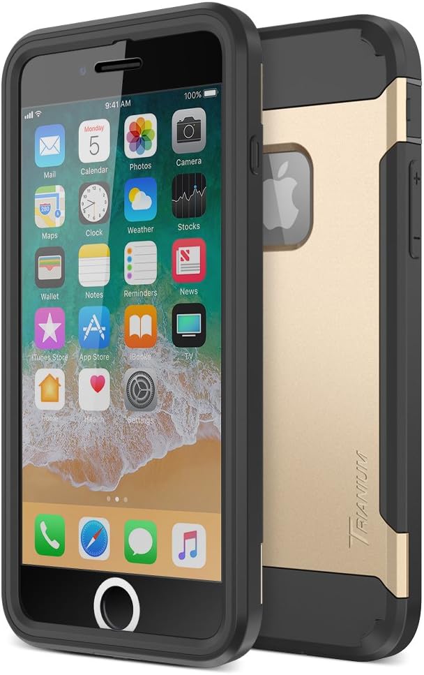 Trianium iPhone 7 Plus Case, [Duranium Series] Heavy Duty Protective Cases Shock Absorption Hard Covers w/Built-in Screen Protector+ Holster Belt Clip Kickstand for Apple iPhone 7 Plus 2016-Gold