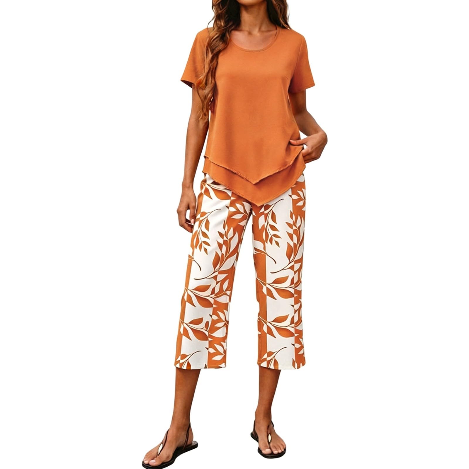 Conjunto de pantalones de mujer 2 piezas casual estival sin mangas largas pantalones fluidos boda lino salida fluida moda mujer A72