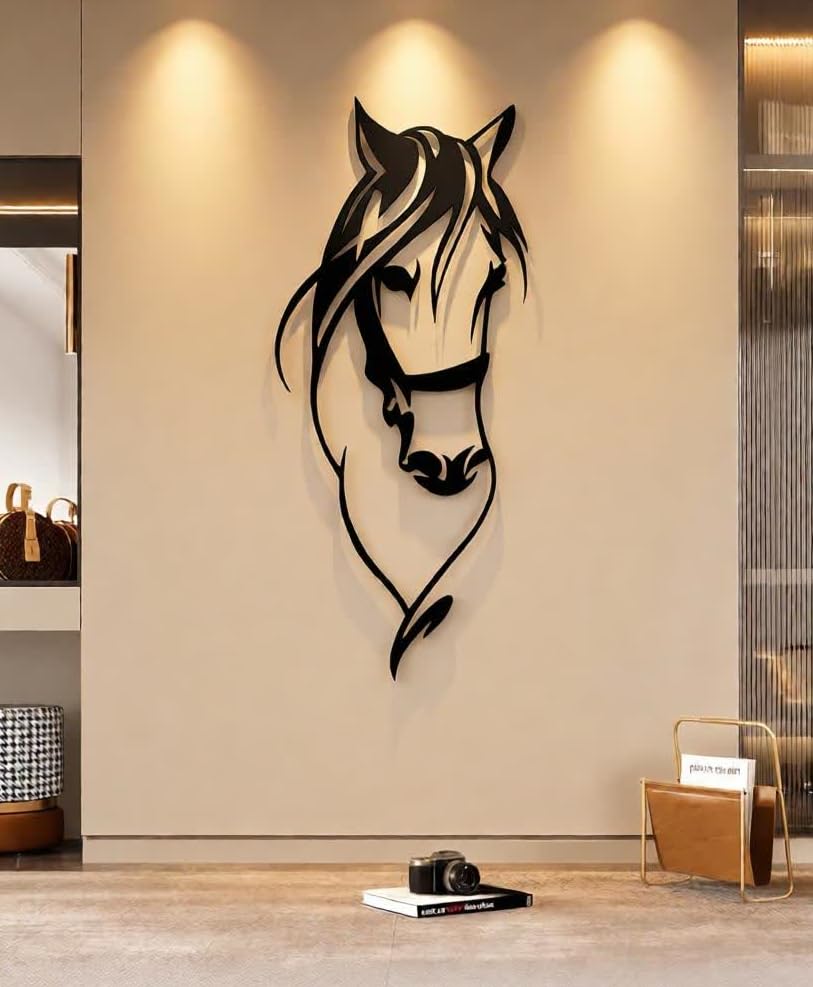 Modern Horse Head Metal Wall Art – Large Minimalist CNC Cut Stallion Silhouette – Elegant Geometric Animal Wall Decor for Living Room, Bedroom & Office – Black Matte Finish-image-45