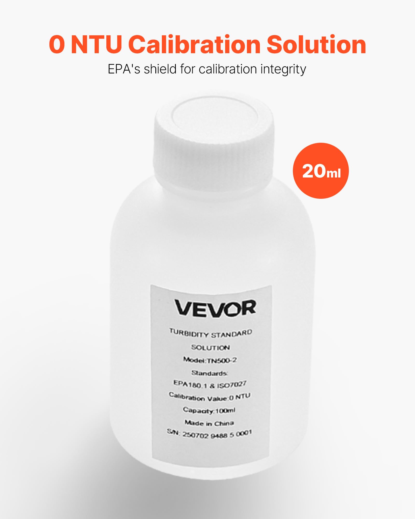 VEVOR Solución de Calibración de Turbidez, 0 NTU, 100 ml, para Turbidímetros, Deriva Cero para Una Concentración Estable, para Luz Blanca/Roja, para Entornos Educativos, Ambientales e Industriales
