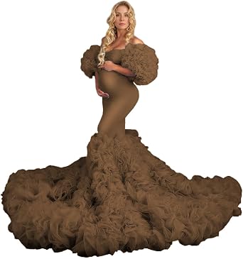 Off Shoulder Tulle Maternity Dress for Photoshoot Mermaid Baby Shower Dress Sweetheart Ruffles Pregnancy Gowns