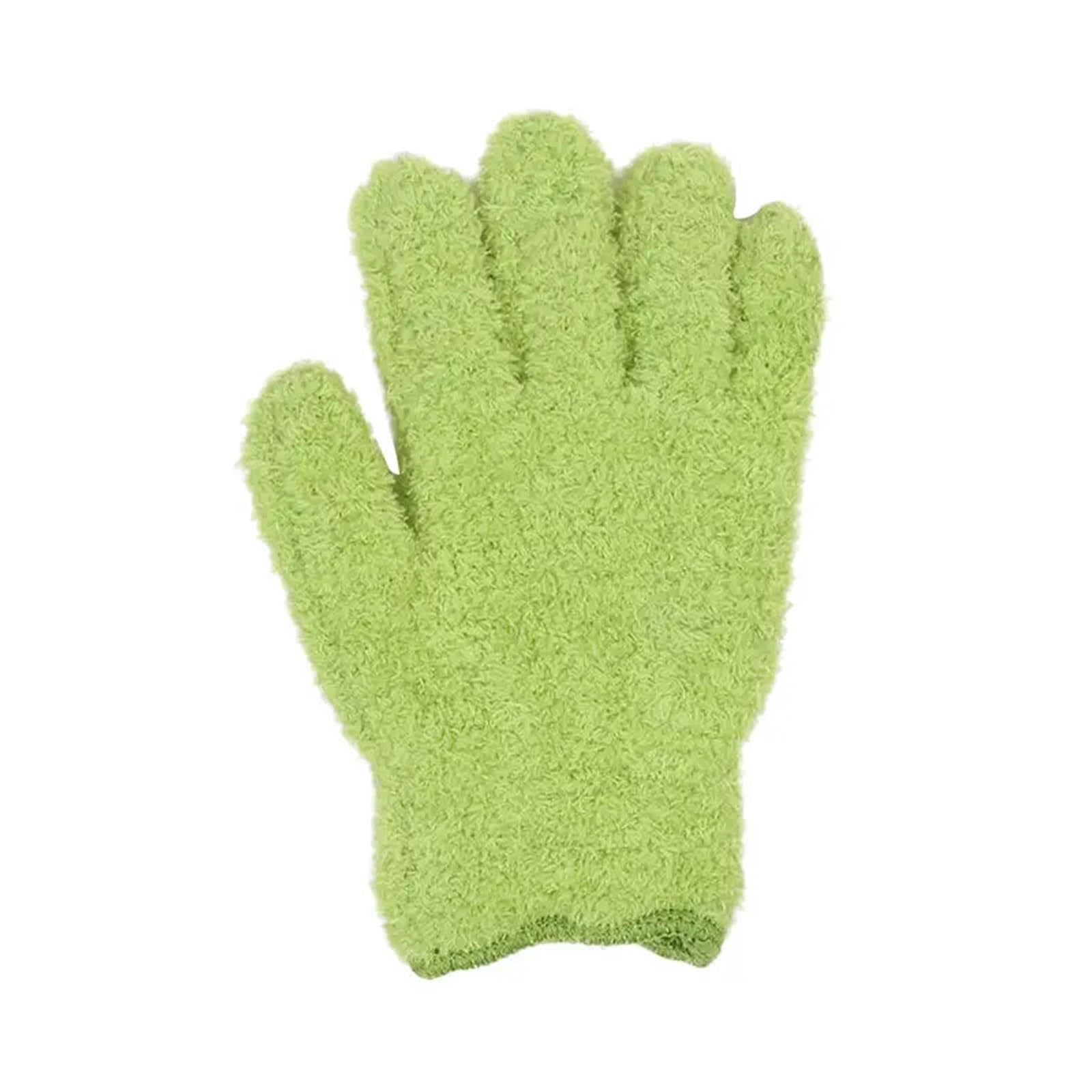 WWYYZAYC 3Pairs Cleaning Gloves Microfiber Coral Fleece Car Grooming Solid Five Finger Removal Housework Absorbent(Green)