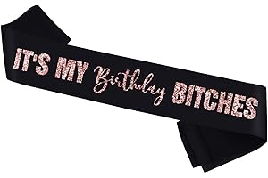 It's My Birthday Bitches Sash with Rose Gold Glitter, Cheers Bitches Bachelorette Birthday Decorations Supplies