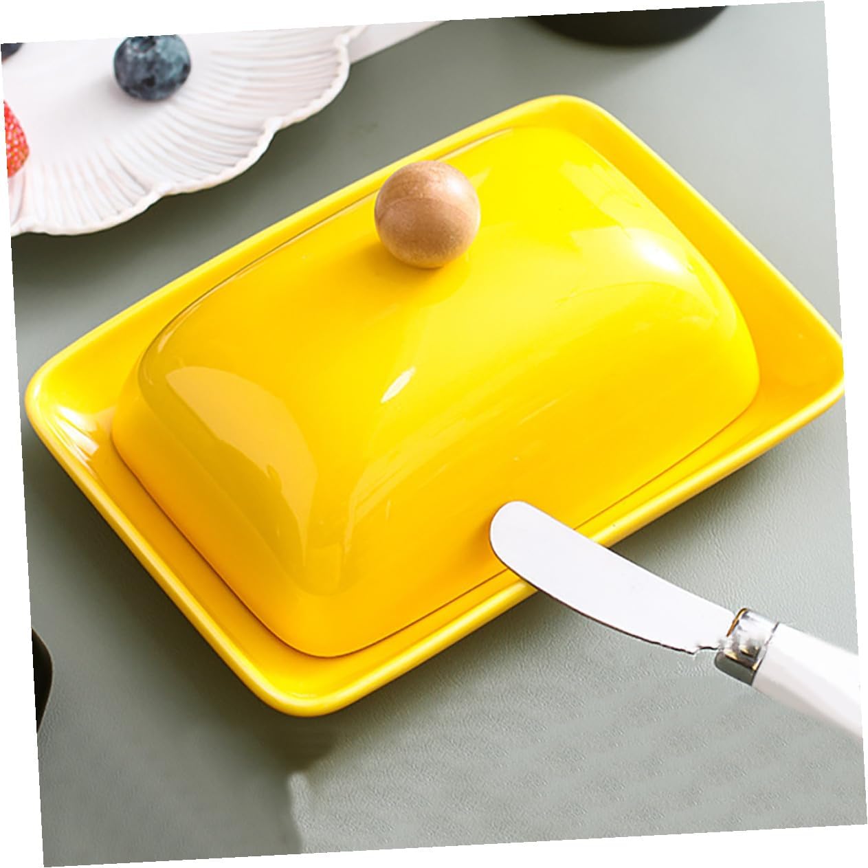 Unomor Ceramic Butter Dish with Lid and Knife Holder for Kitchen Countertop Butter Box Reusable Safe for Home Party Restaurant Use