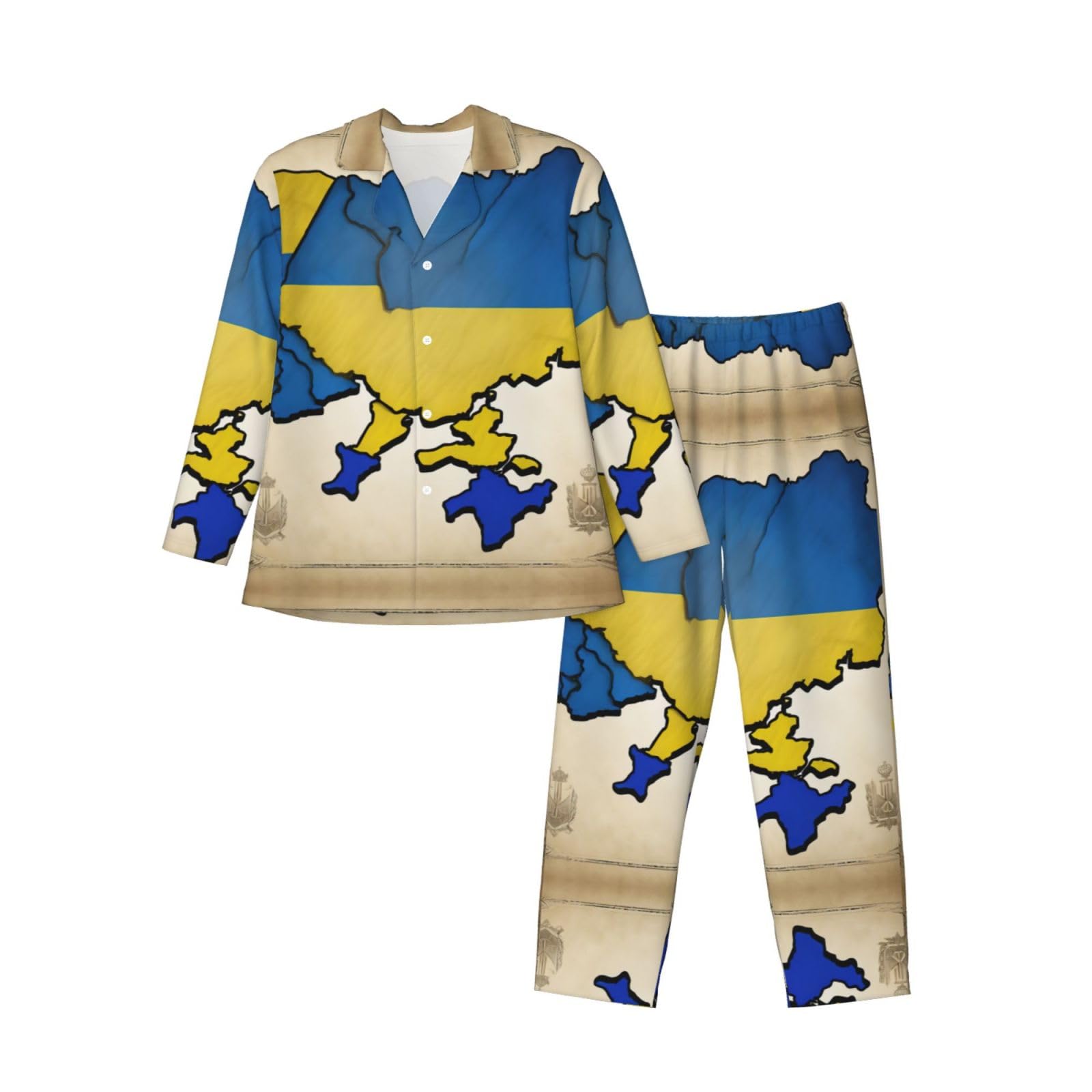 Ucraina Mappa topografica Pigiama da uomo a maniche lunghe Set pigiama Ucraina mappa topografica da uomo a maniche lunghe set pigiama morbido loungwear tasche pantaloni pigiama nero
