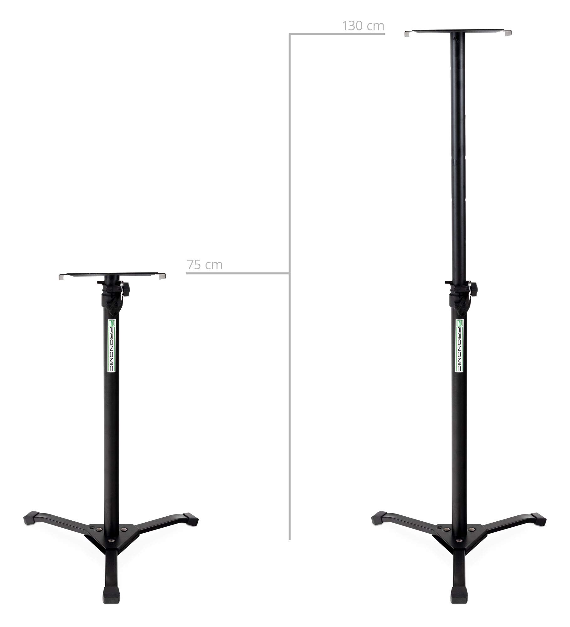 Pronomic SLS-20 Pied Pliable pour Monitor Studio, réglable 75-130 cm, Surface avec Bandes Auto-agrippantes pour Enceintes Monitoring ou HiFi, Couleur Noire.