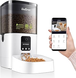 Balimo Futterautomat Katze mit HD 1080P Video, 2,4 G WLAN Katzenfutter Automat mit APP Steuerung und Nachtsicht, 4L futterspender Katze, Katzen Futterautomaten mit Edelstahlnapf, 8 Mahlzeiten pro Tag