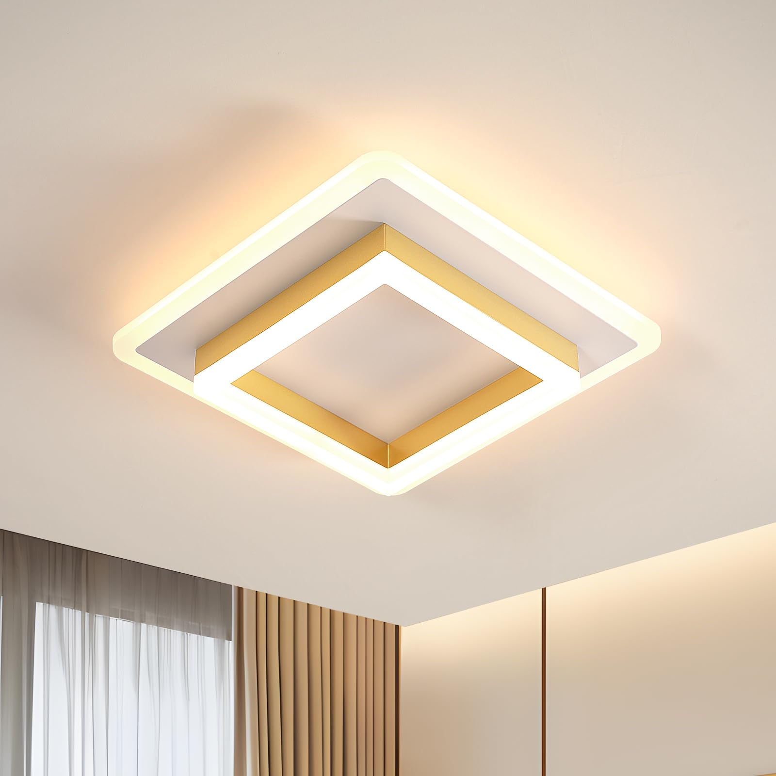 DELIPOP Plafon LED Moderna, Lámparas de Techo Cuadrado 30W 3375LM, Luz de Techo de Acrílico para Dormitorio, Sala de Estar, Comedor, Luz Cálida de 3000K, Dia 30cm, Oro