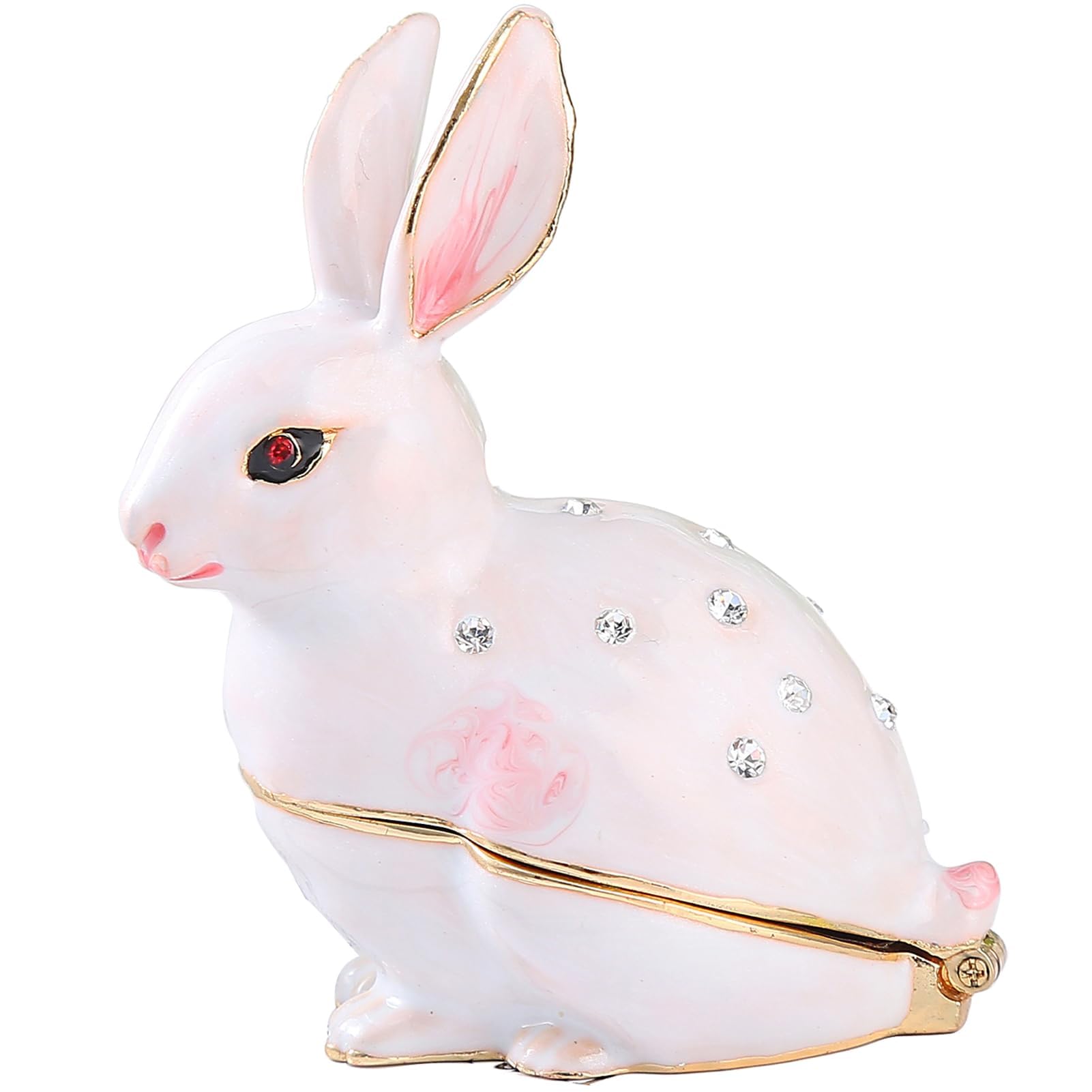 YXCQHZM Rabbit Figurine Jewelry Box Hand Painted Handcrafted Treasured Trinket Box Metal Enamel Ring Holder Seashell Gifts Decor Box (white)